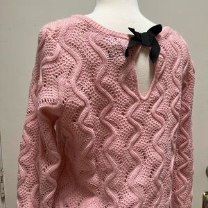 💕 Pink knit sweater XL Love Always black tied bow Valentine’s juniors